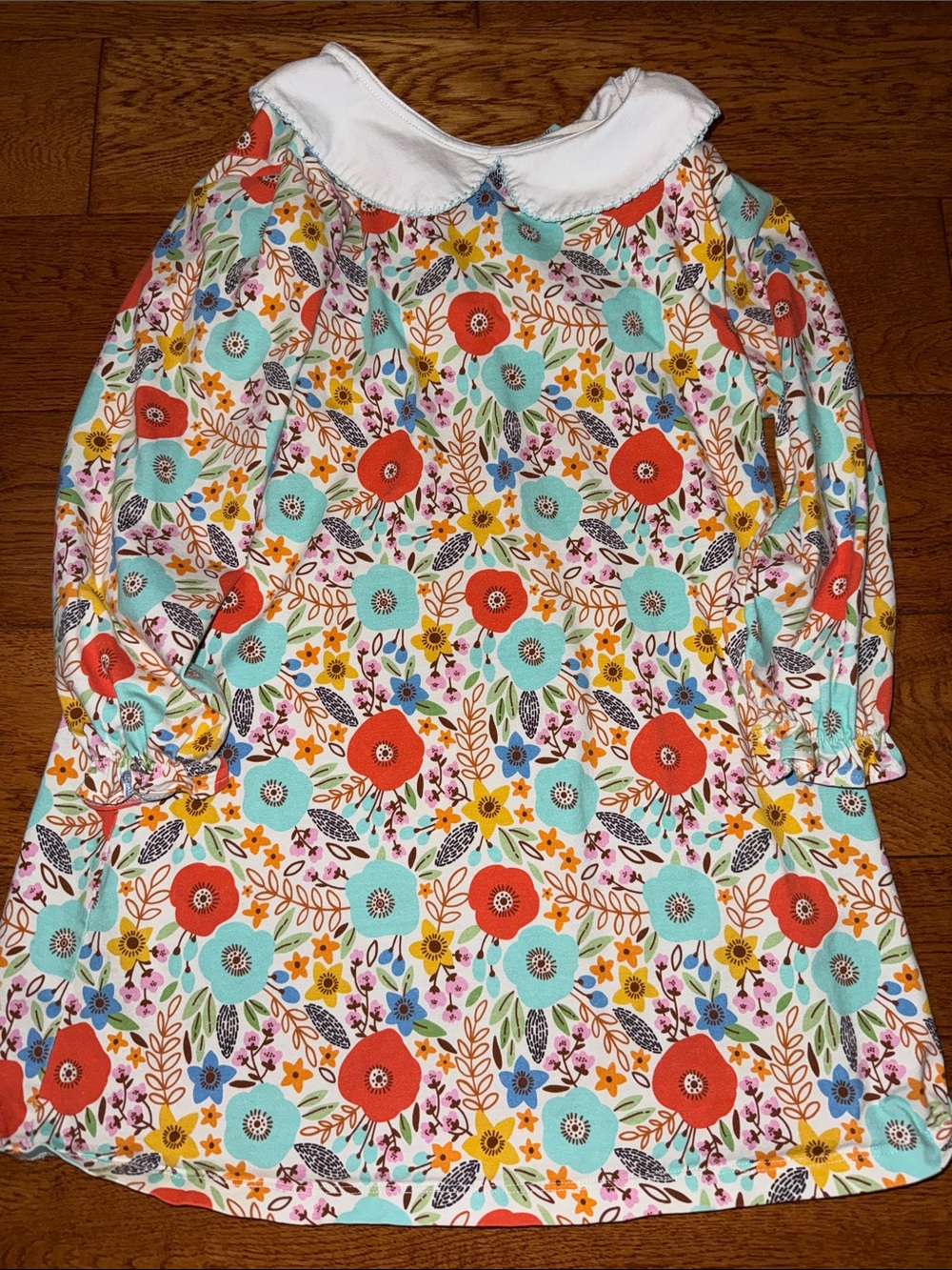 Girls' Floral Long-Sleeve Dress with White Peter Pan Collar - Multi Floral